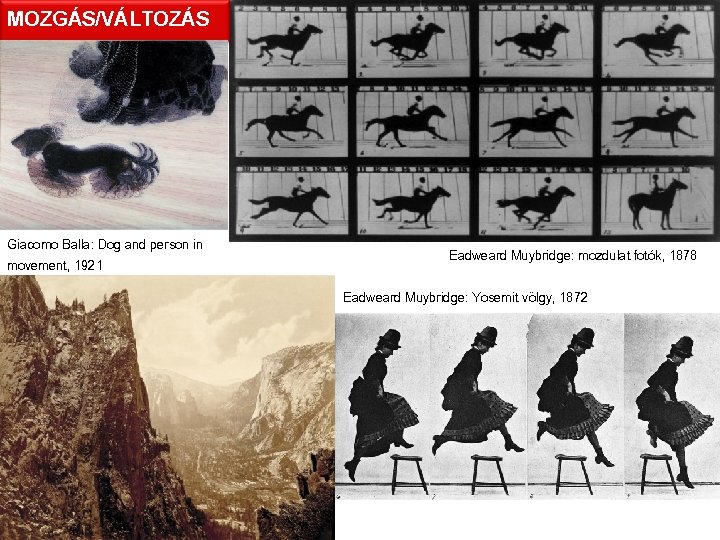 MOZGÁS/VÁLTOZÁS Giacomo Balla: Dog and person in movement, 1921 Eadweard Muybridge: mozdulat fotók, 1878