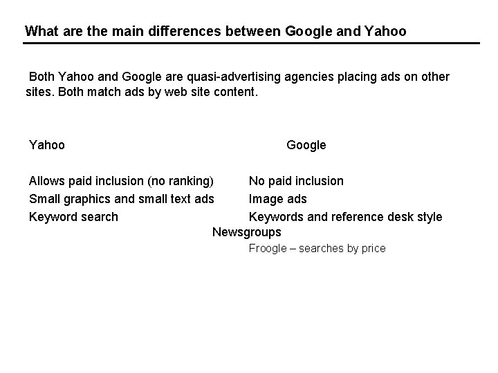 What are the main differences between Google and Yahoo Both Yahoo and Google are