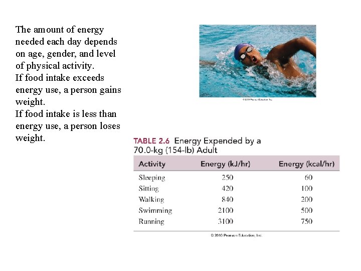 The amount of energy needed each day depends on age, gender, and level of