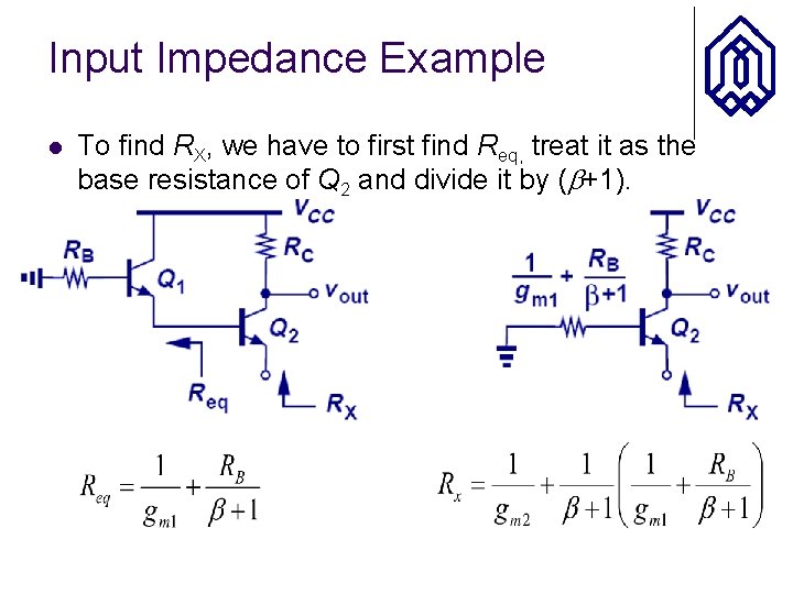 Input Impedance Example l To find RX, we have to first find Req, treat