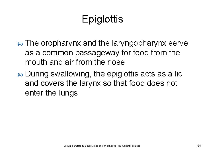 Epiglottis The oropharynx and the laryngopharynx serve as a common passageway for food from