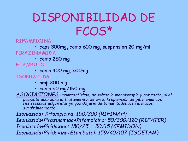 DISPONIBILIDAD DE FCOS* RIFAMPICINA • caps 300 mg, comp 600 mg, suspension 20 mg/ml