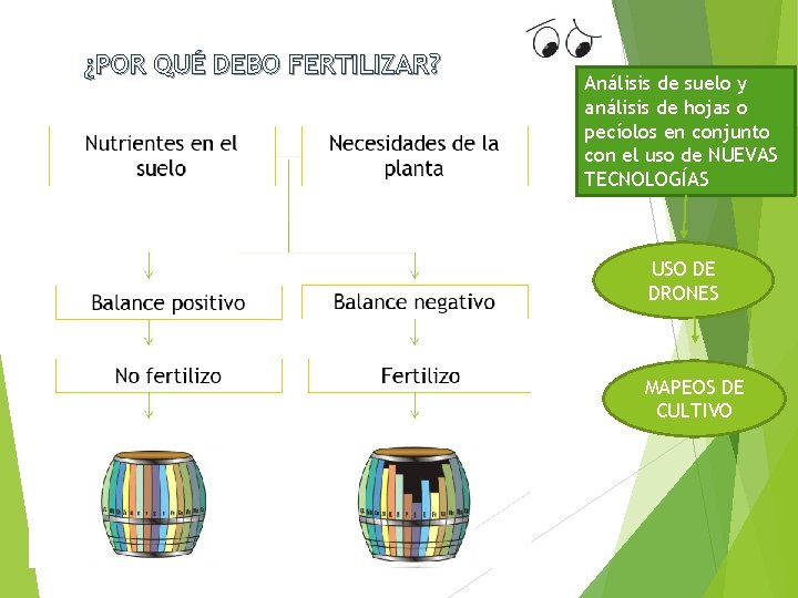 ¿POR QUÉ DEBO FERTILIZAR? Nutrientes en el suelo Balance positivo No fertilizo Análisis de