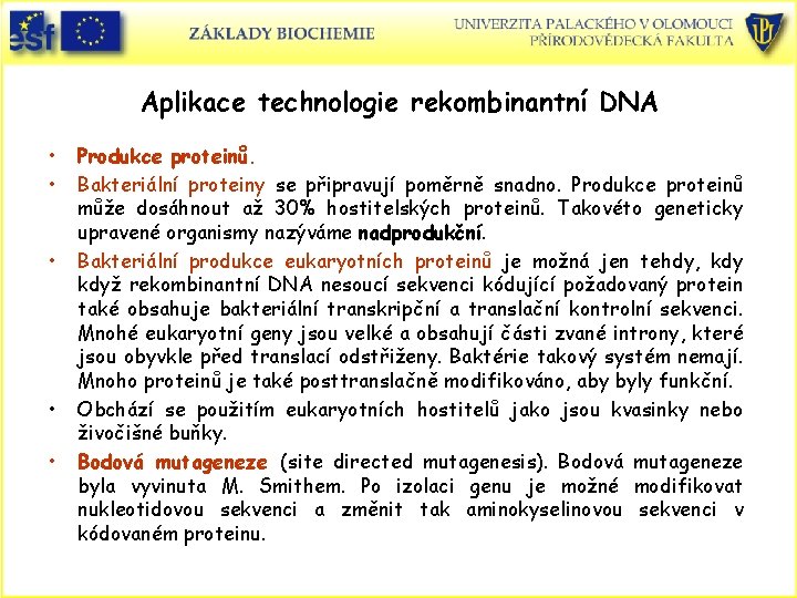 Aplikace technologie rekombinantní DNA • • • Produkce proteinů. Bakteriální proteiny se připravují poměrně