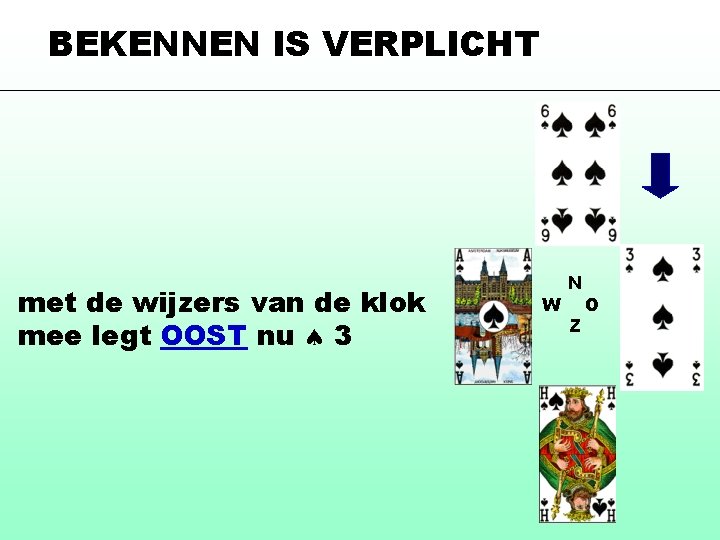 BEKENNEN IS VERPLICHT met de wijzers van de klok mee legt OOST nu 3