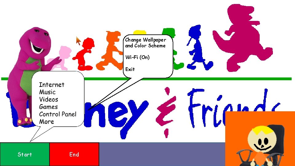 Change Wallpaper and Color Scheme Wi-Fi (On) Exit Start End Change Wallpaper and Color Scheme Wi-Fi (On) Exit Start End