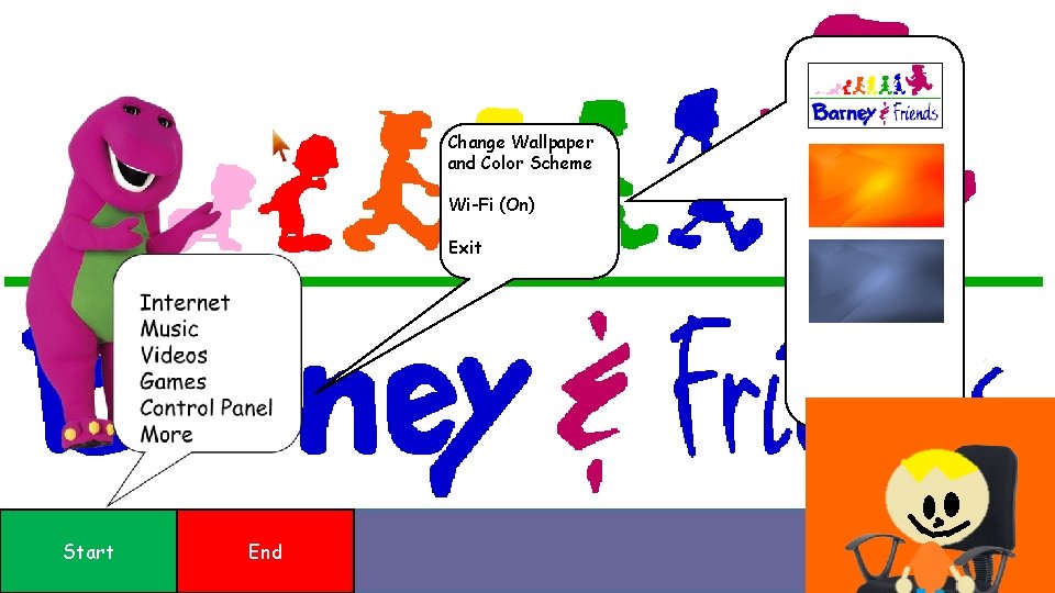 Change Wallpaper and Color Scheme Wi-Fi (On) Exit Start End Change Wallpaper and Color Scheme Wi-Fi (On) Exit Start End