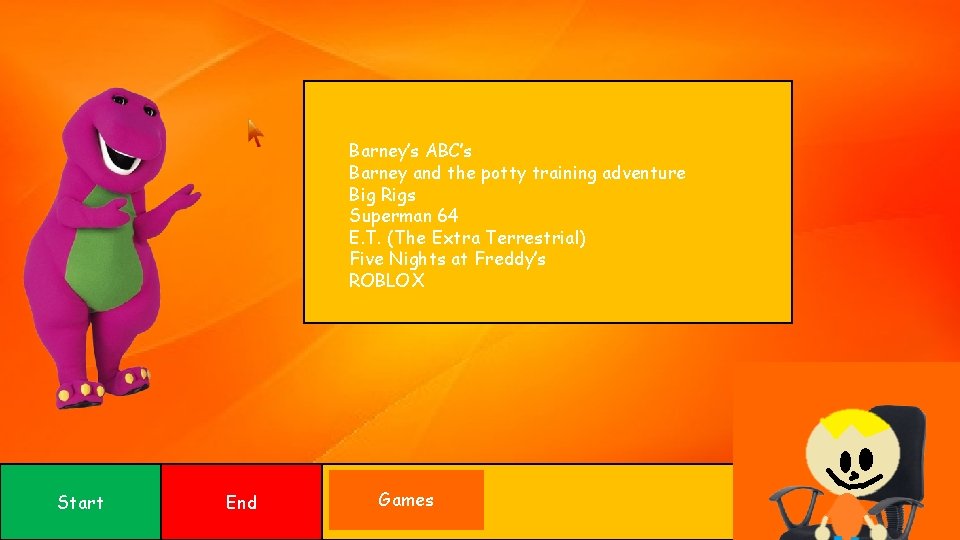 Barney’s ABC’s Barney and the potty training adventure Big Rigs Superman 64 E. T. Barney’s ABC’s Barney and the potty training adventure Big Rigs Superman 64 E. T.