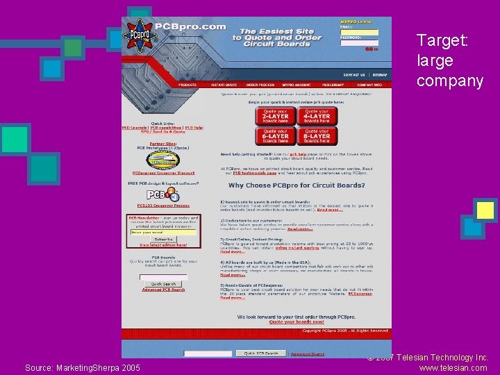 Target: large company Source: Marketing. Sherpa 2005 © 2007 Telesian Technology Inc. www. telesian.