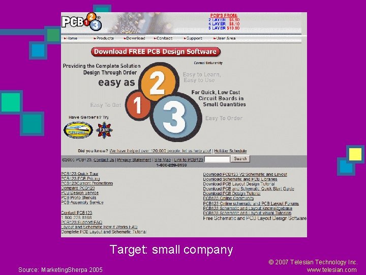 Target: small company Source: Marketing. Sherpa 2005 © 2007 Telesian Technology Inc. www. telesian.