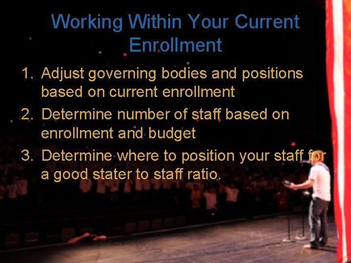 Working Within Your Current Enrollment 1. Adjust governing bodies and positions based on current