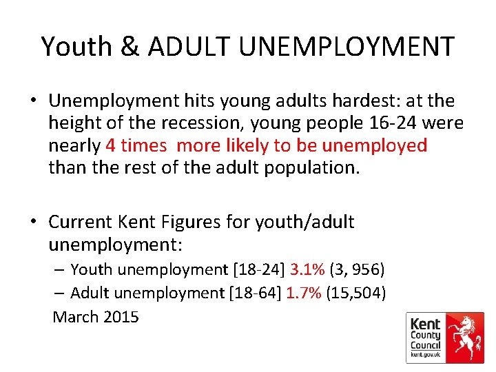 Youth & ADULT UNEMPLOYMENT • Unemployment hits young adults hardest: at the height of