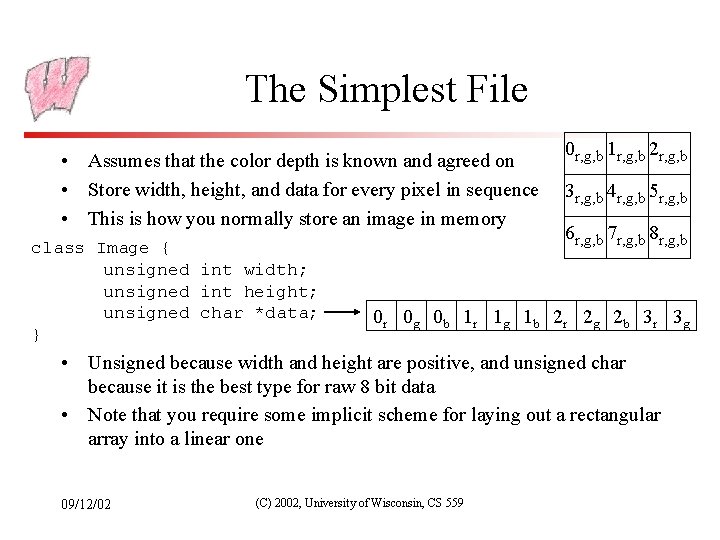 The Simplest File • Assumes that the color depth is known and agreed on