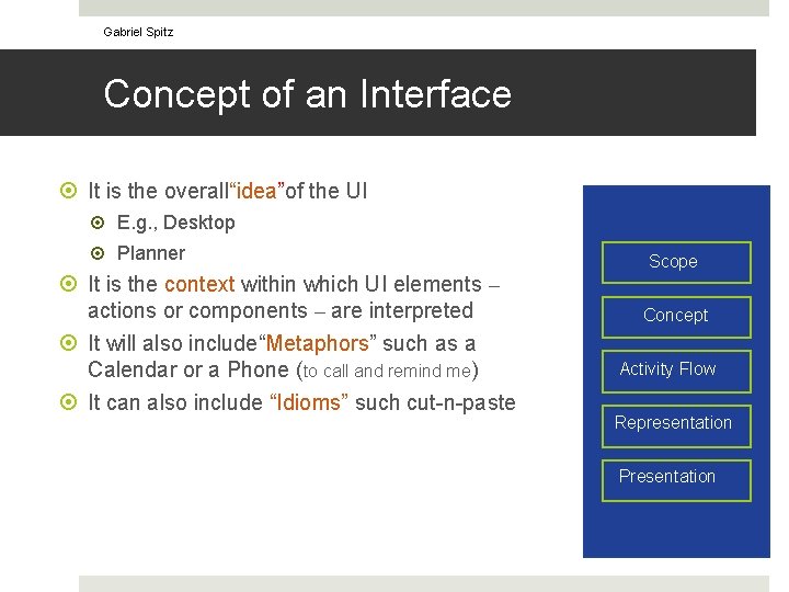 Gabriel Spitz Concept of an Interface It is the overall“idea”of the UI E. g.
