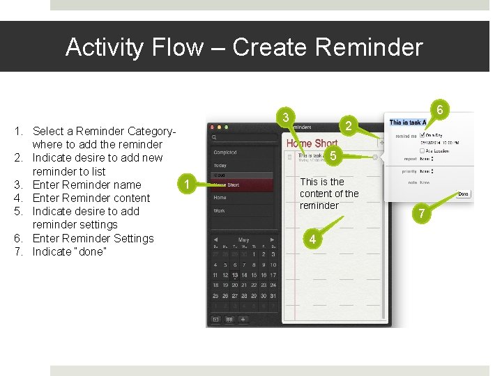 Activity Flow – Create Reminder 1. Select a Reminder Categorywhere to add the reminder