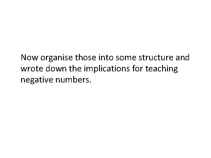 Now organise those into some structure and wrote down the implications for teaching
