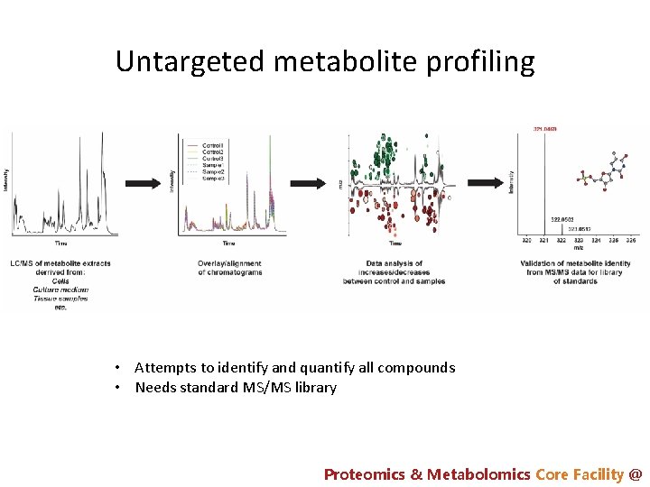 Untargeted metabolite profiling • Attempts to identify and quantify all compounds • Needs standard