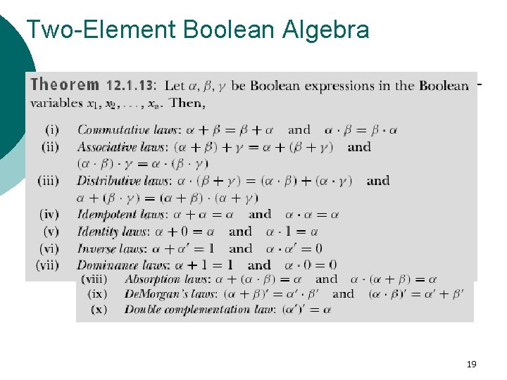 Two-Element Boolean Algebra 19 