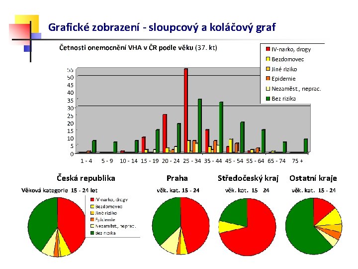 Grafické zobrazení - sloupcový a koláčový graf Česká republika Praha Středočeský kraj Ostatní kraje