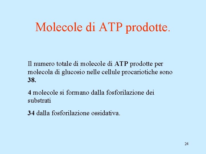 Molecole di ATP prodotte. Il numero totale di molecole di ATP prodotte per molecola