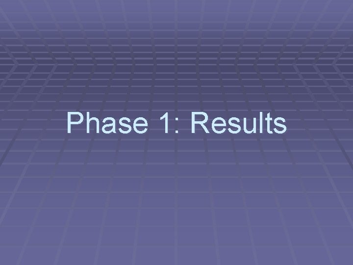 Phase 1: Results 