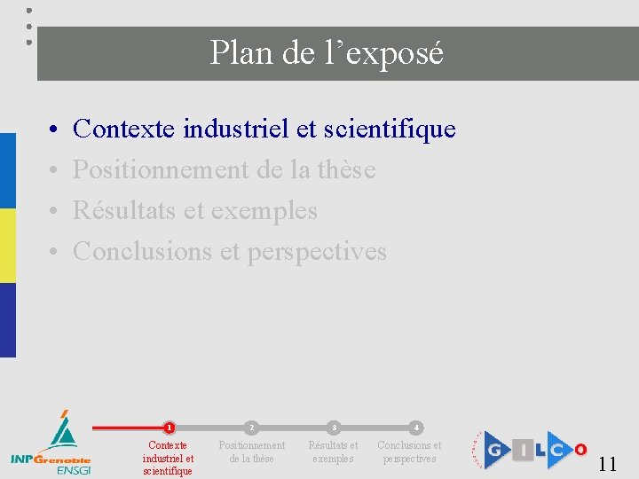 Plan de l’exposé • • Contexte industriel et scientifique Positionnement de la thèse Résultats