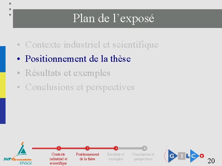 Plan de l’exposé • • Contexte industriel et scientifique Positionnement de la thèse Résultats