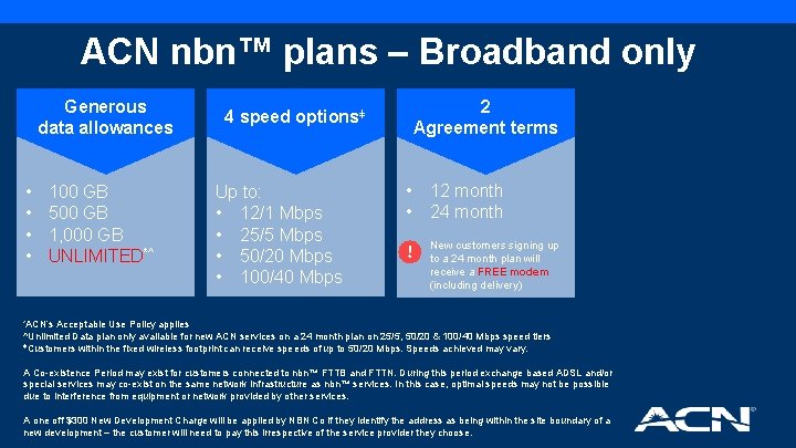 ACN nbn™ plans – Broadband only Generous data allowances • • 100 GB 500
