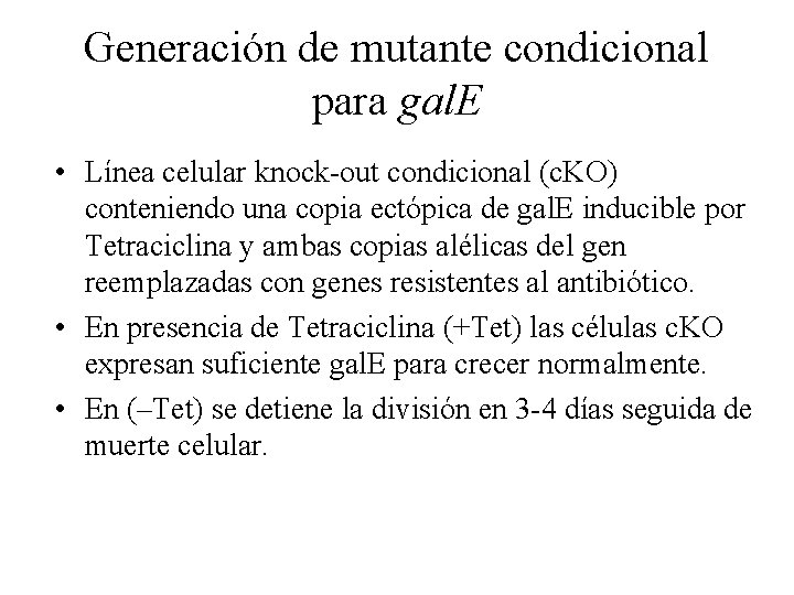 Generación de mutante condicional para gal. E • Línea celular knock-out condicional (c. KO)