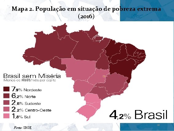 Mapa 2. População em situação de pobreza extrema (2016) Fonte: IBGE 18 