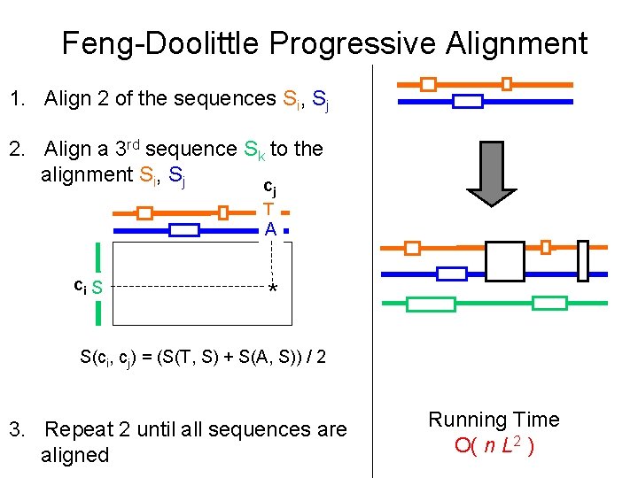 Feng-Doolittle Progressive Alignment 1. Align 2 of the sequences Si, Sj 2. Align a