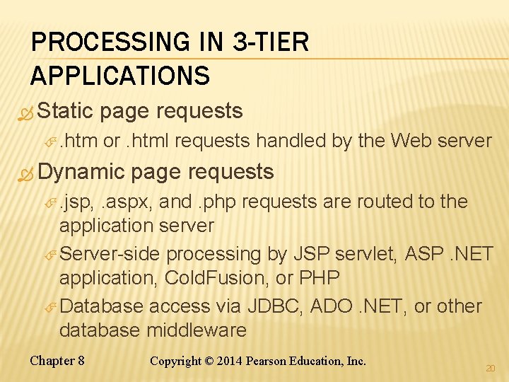 PROCESSING IN 3 -TIER APPLICATIONS Static . htm page requests or. html requests handled PROCESSING IN 3 -TIER APPLICATIONS Static . htm page requests or. html requests handled