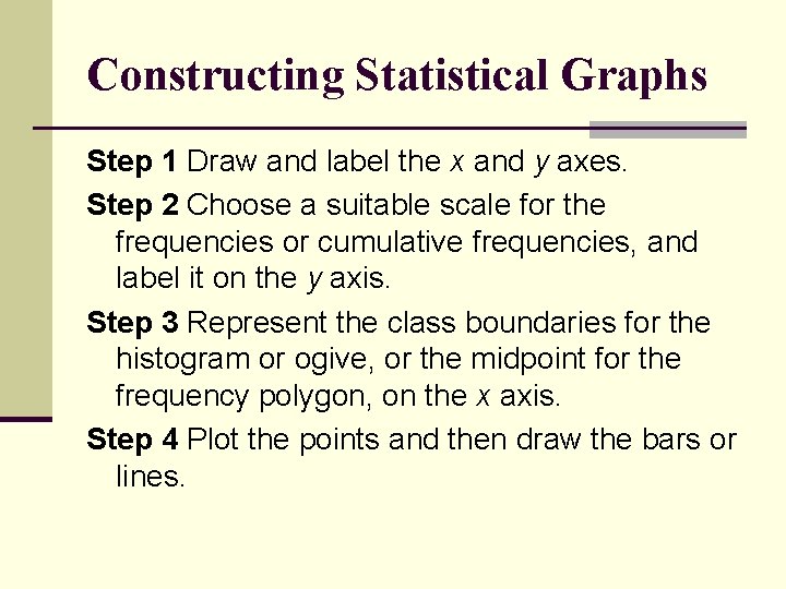 Constructing Statistical Graphs Step 1 Draw and label the x and y axes. Step