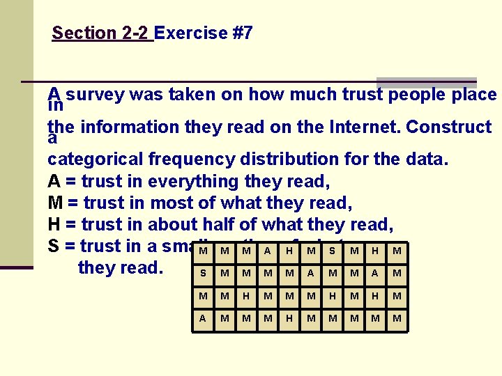 Section 2 -2 Exercise #7 A survey was taken on how much trust people