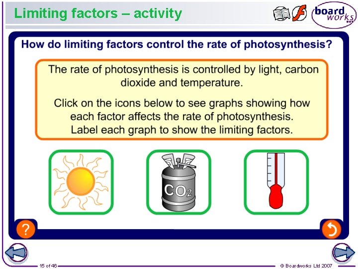 Limiting factors – activity 15 of 46 © Boardworks Ltd 2007 