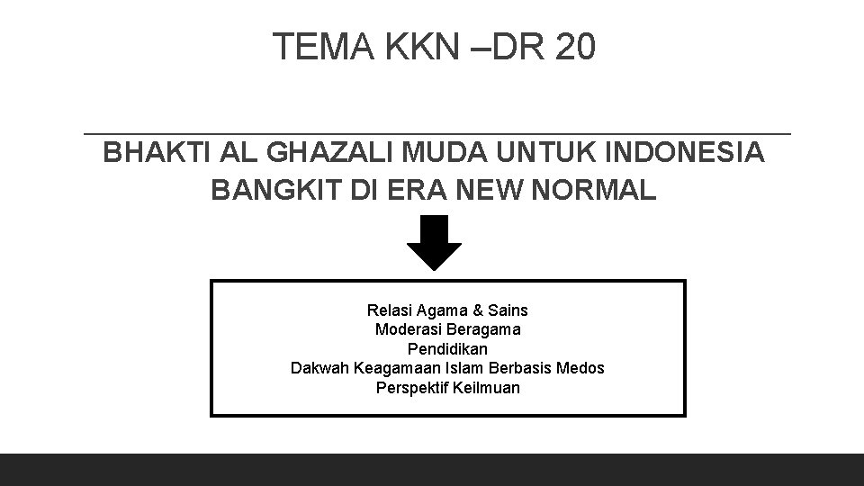 TEMA KKN –DR 20 BHAKTI AL GHAZALI MUDA UNTUK INDONESIA BANGKIT DI ERA NEW