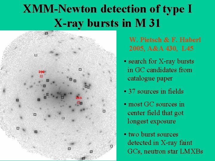 XMM-Newton detection of type I X-ray bursts in M 31 W. Pietsch & F.