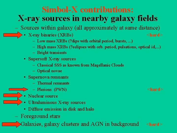 Simbol-X contributions: X-ray sources in nearby galaxy fields – Sources within galaxy (all approximately