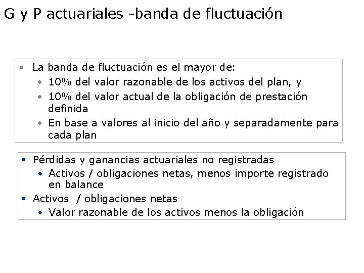 G y P actuariales -banda de fluctuación • La banda de fluctuación es el