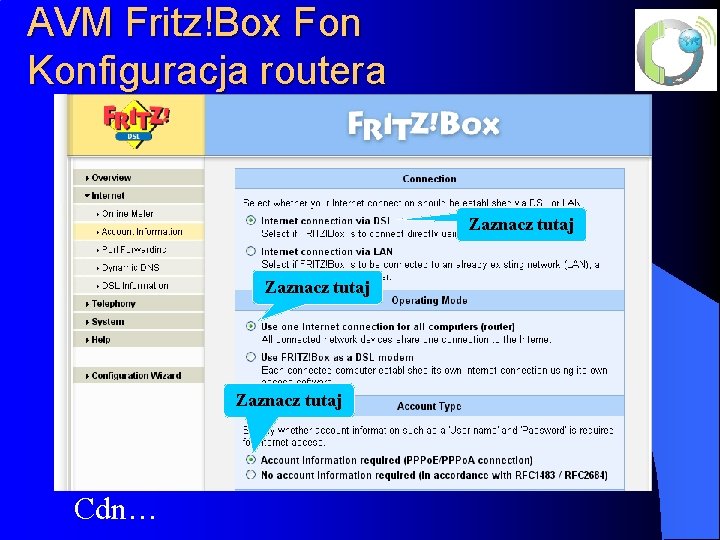 AVM Fritz!Box Fon Konfiguracja routera Zaznacz tutaj Cdn… 