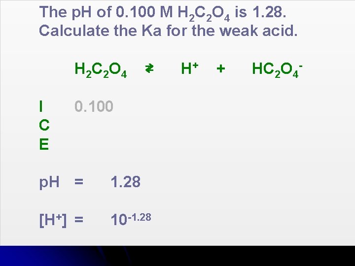 The p. H of 0. 100 M H 2 C 2 O 4 is