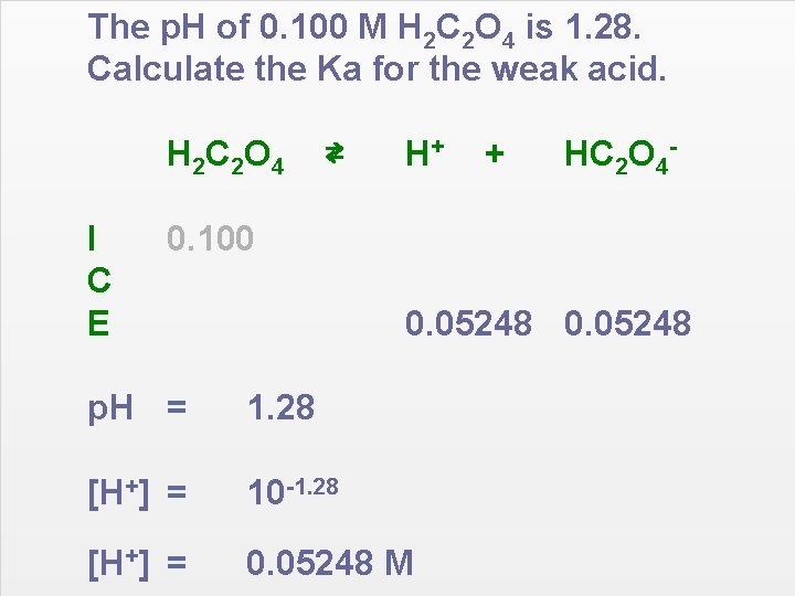 The p. H of 0. 100 M H 2 C 2 O 4 is