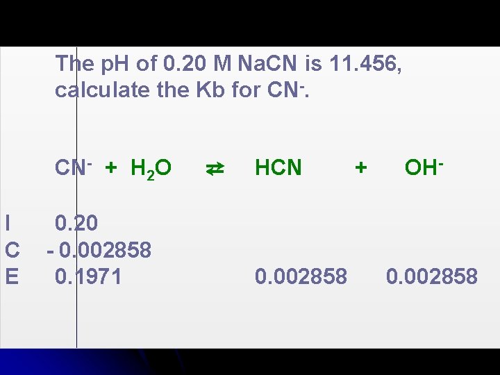 The p. H of 0. 20 M Na. CN is 11. 456, calculate the