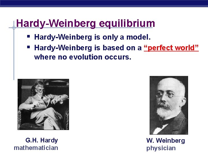 Hardy-Weinberg equilibrium § Hardy-Weinberg is only a model. § Hardy-Weinberg is based on a