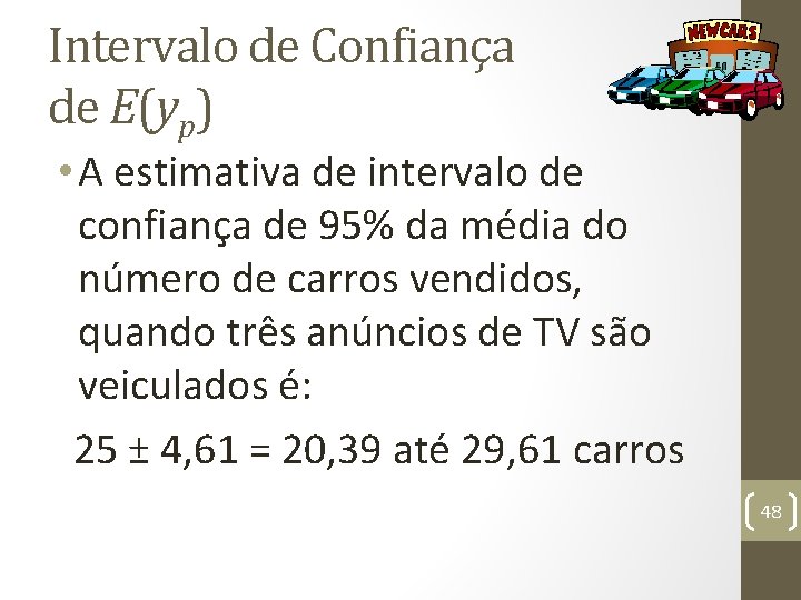 Intervalo de Confiança de E(yp) • A estimativa de intervalo de confiança de 95%