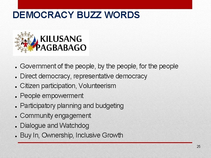 DEMOCRACY BUZZ WORDS ● ● ● ● Government of the people, by the people,