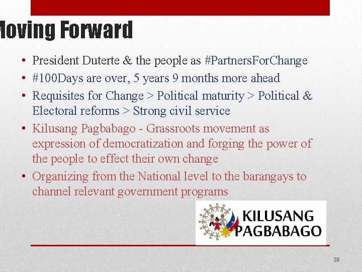 Moving Forward • President Duterte & the people as #Partners. For. Change • #100