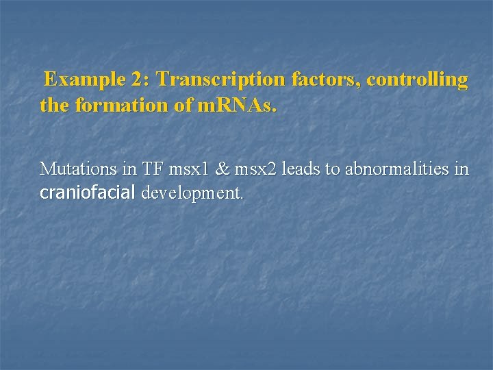 Example 2: Transcription factors, controlling the formation of m. RNAs. Mutations in TF msx