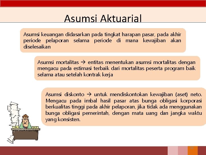 Asumsi Aktuarial Asumsi keuangan didasarkan pada tingkat harapan pasar, pada akhir periode pelaporan selama