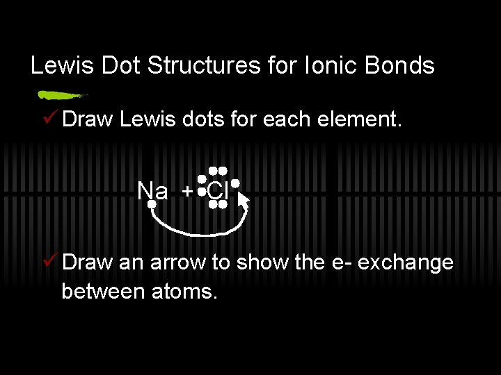 Lewis Dot Structures for Ionic Bonds ü Draw Lewis dots for each element. Na